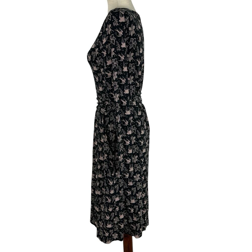 Boden Abigail Dress Women Size 6R Bird Print Jersey Knit Long Sleeve Pockets - Picture 2 of 16